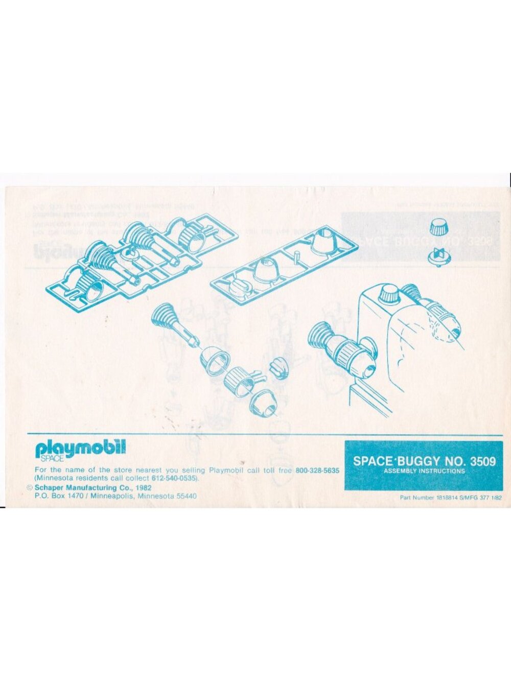 Playmobil Space Buggy No 3509 Instructions 1982 Schaper Toy Sheet